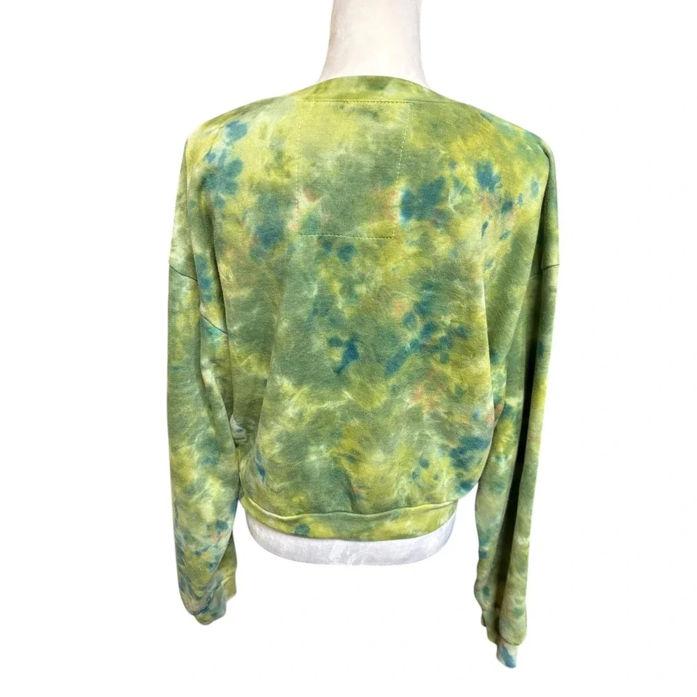 Aviator Nation Women's Green Hand Dyed Smiley 2 Crew Sweatshirt -‎ XS